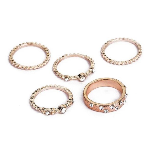 Rose Gold Boho Crystal Wave Ring Set - Picture 3 of 6